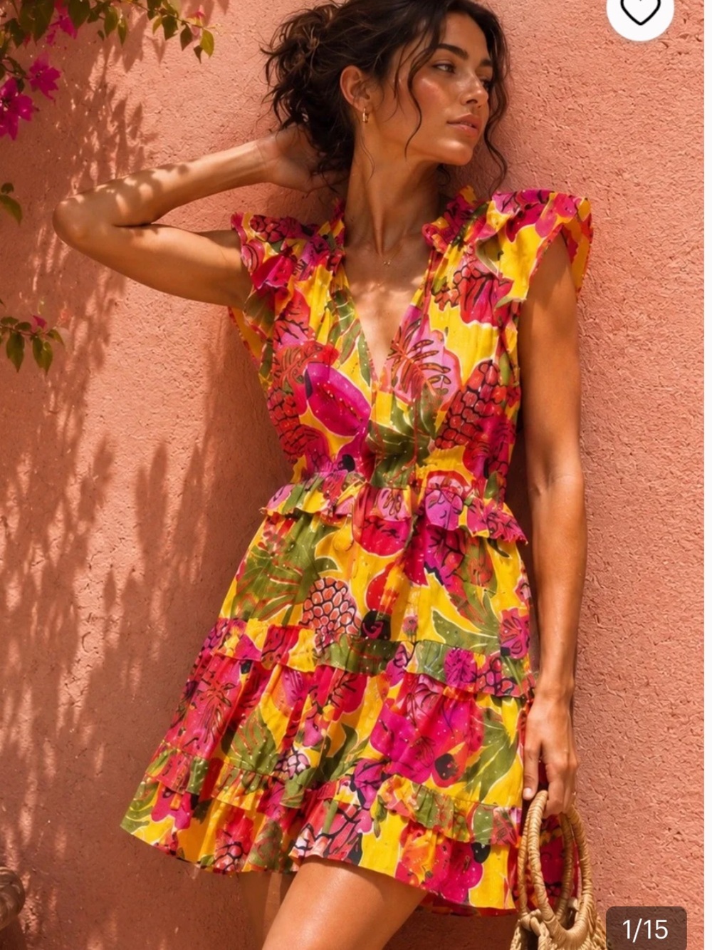 FARM Rio Yellow & Pink Tropical Ruffle Mini Dress